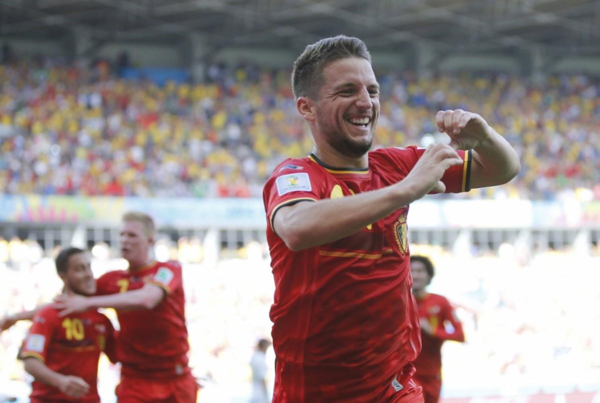 Belgium's Mertens celebrates after scoring a goal against Algeria during their 2014 World Cup Group H soccer match at the Mineirao stadium in Belo Horizonte Belgium v Algeria