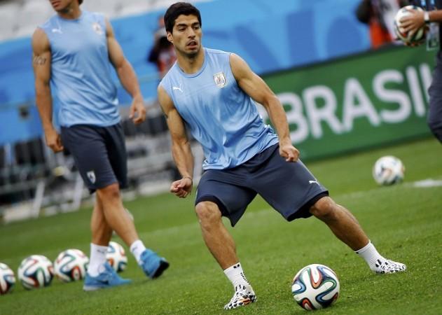 Uruguay's Luis Suarez attends his team's practice. Luis Suarez