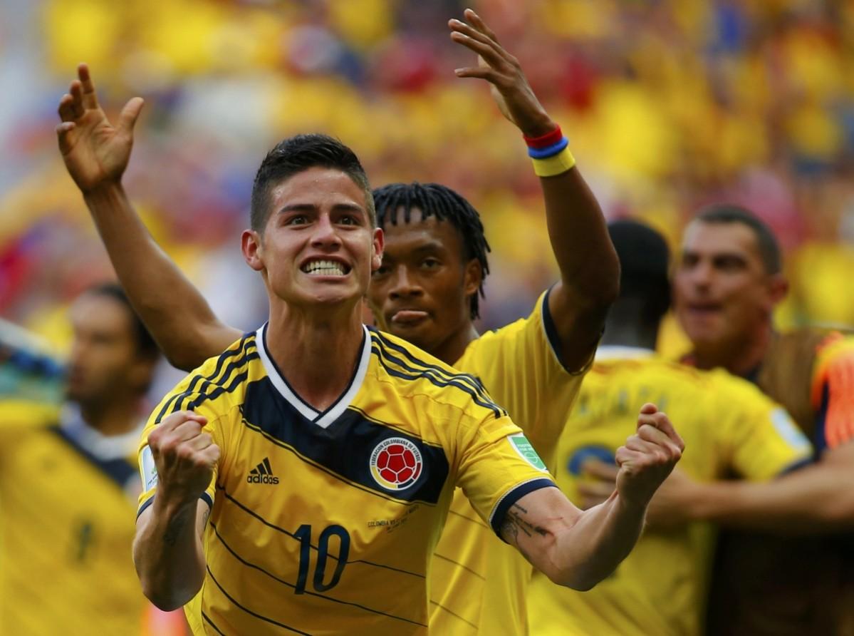 Colombia's James Rodriguez celebrates scoring against Ivory Coast during their 2014 World Cup Group C soccer match in Brasilia Colombia vs Ivory Coast