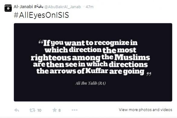 Jihadists are storming Twitter with ISIS propaganda ideas on Friday with the hastag #AllEyesOnIsis. Jihadists are storming Twitter with ISIS propaganda ideas on Friday with the hastag #AllEyesOnIsis.