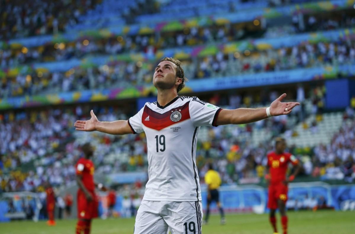 Germany's Goetze celebrates after scoring against Ghana during their 2014 World Cup Group G match at the Castelao arena in Fortaleza Germany v Ghana