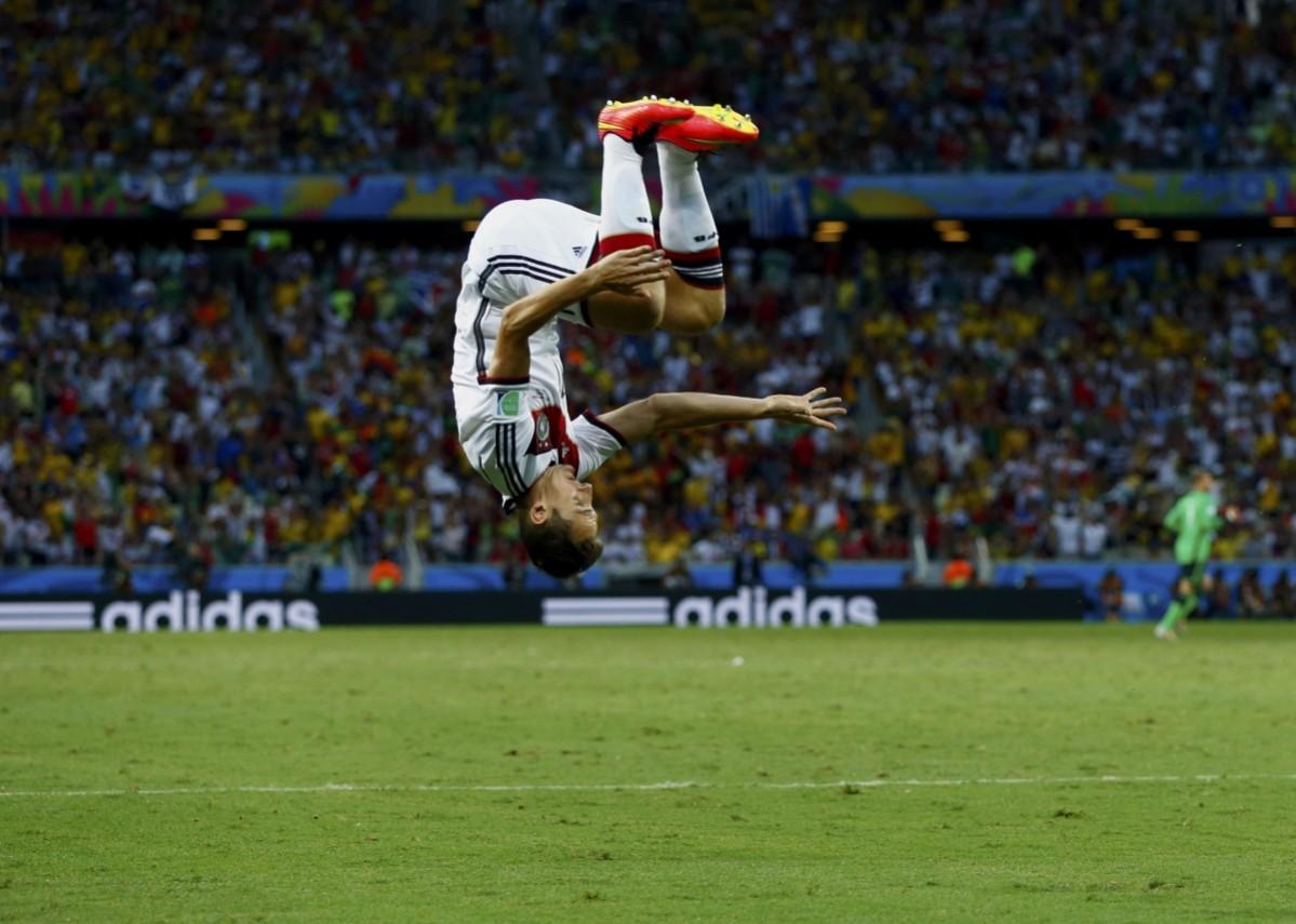 Germany's Miroslav Klose celebrates after scoring against Ghana during their 2014 World Cup Group G match at the Castelao arena in Fortaleza Germany v Ghana