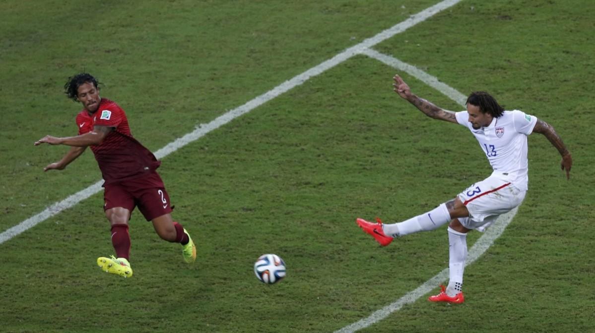 Jermaine Jones of the U.S. kicks the ball past Portugal's Bruno Alves during their 2014 World Cup Group G match at the Amazonia arena in Manaus USA vs Portugal
