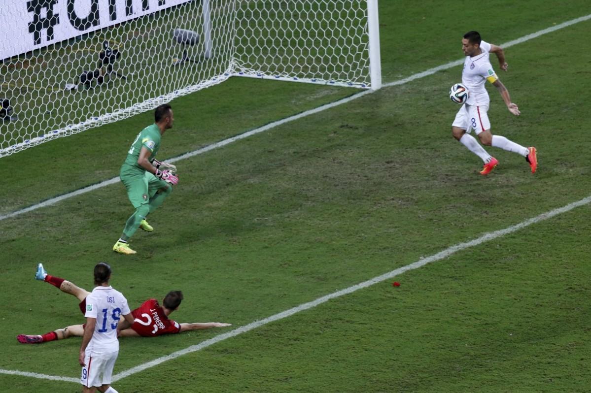 Clint Dempsey of the U.S. scores their second goal during their 2014 World Cup G match against Portugal at the Amazonia arena in Manaus USA vs Portugal