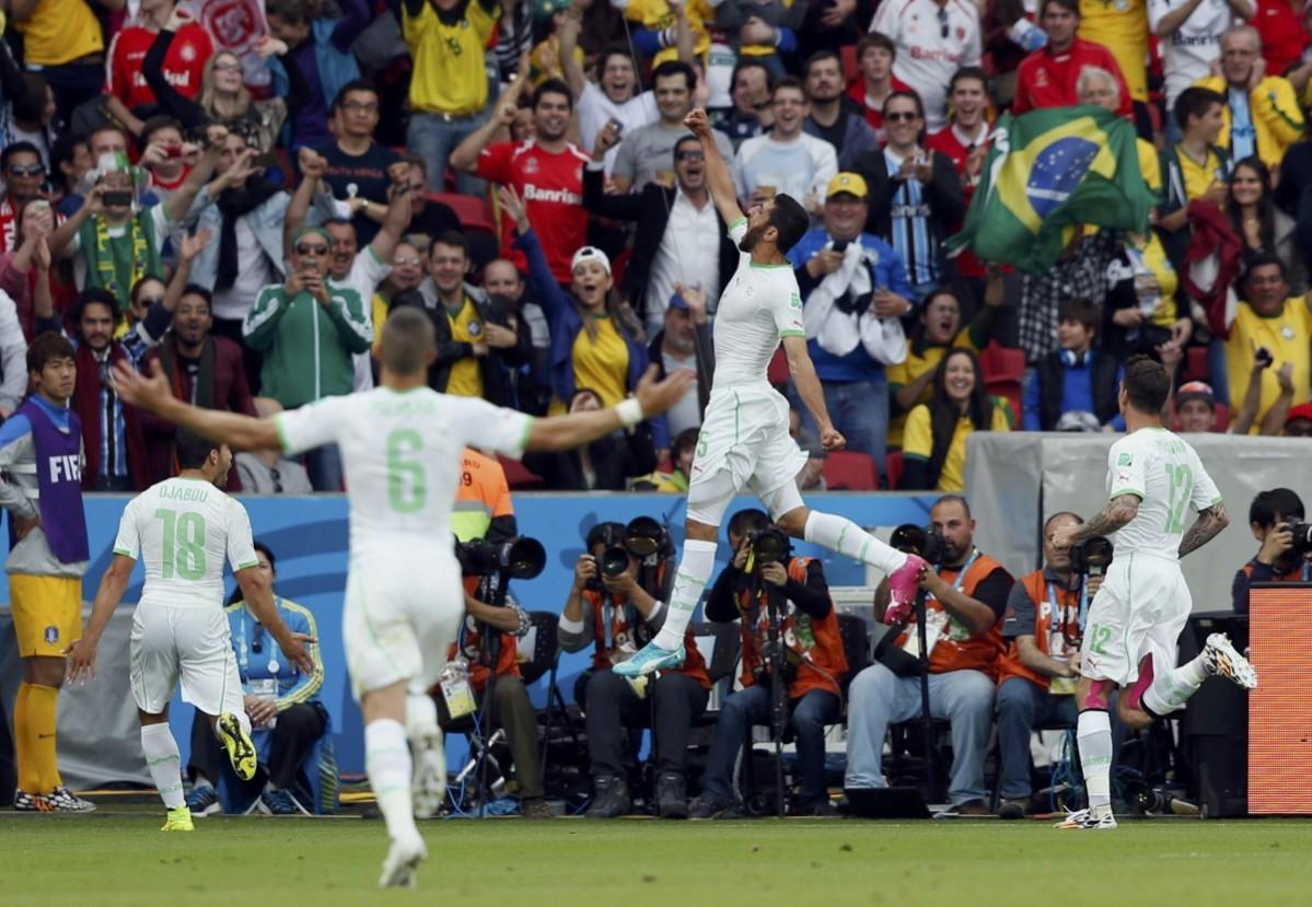 Algeria's Halliche celebrates after scoring his team's second goal against South Korea during their 2014 World Cup Group H soccer match at the Beira Rio stadium in Porto Alegre South Korea v Algeria