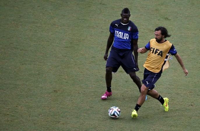Andrea Pirlo and Mario Balotelli during a training session, 23 June Italy Pirlo Balotelli