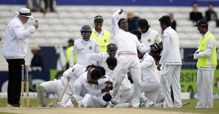 Angelo Mathews celebrates winning the second cricket Test match against England. Sri Lanka Cricket Team