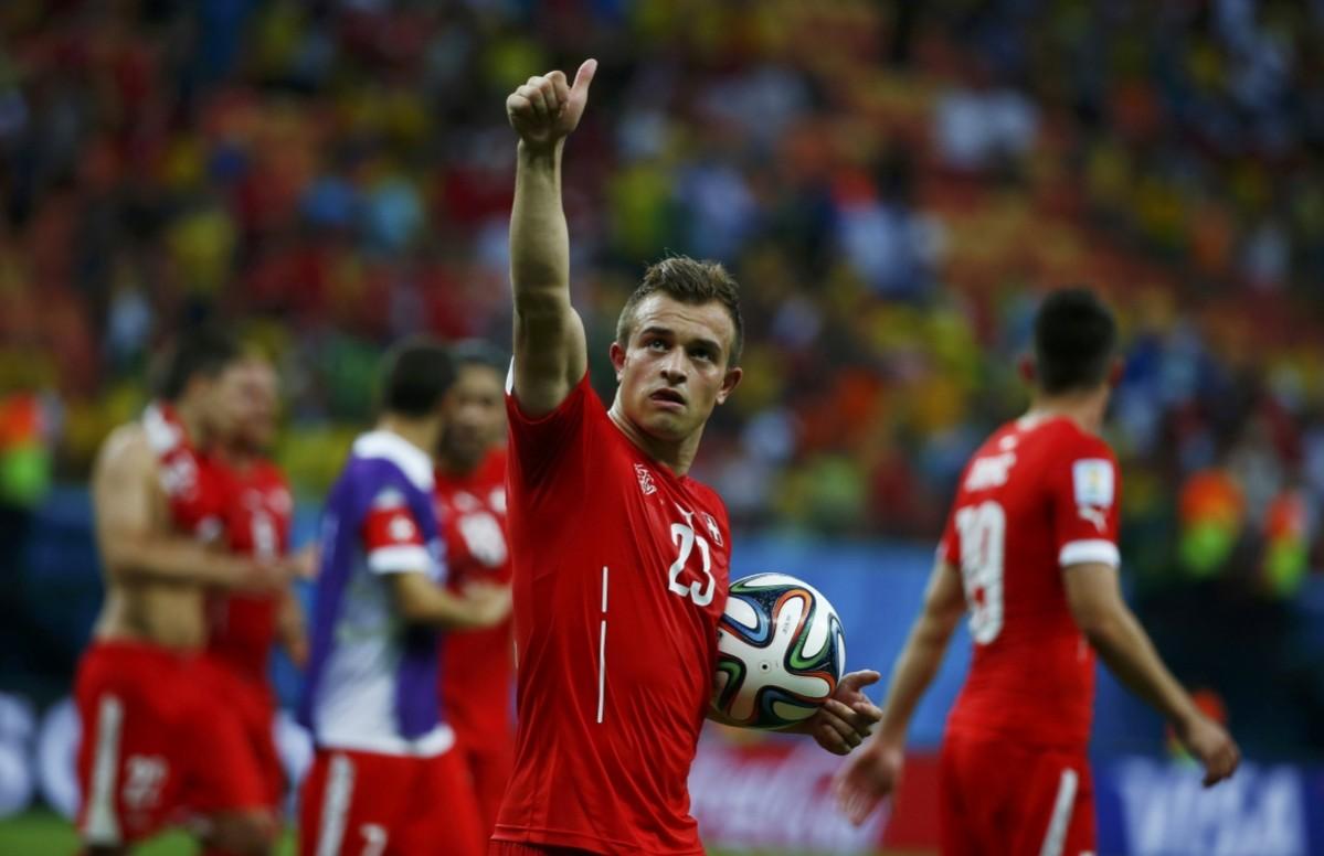 Switzerland's Shaqiri celebrates after they won Honduras in their 2014 World Cup Group E match at the Amazonia arena in Manaus Honduras vs Switzerland