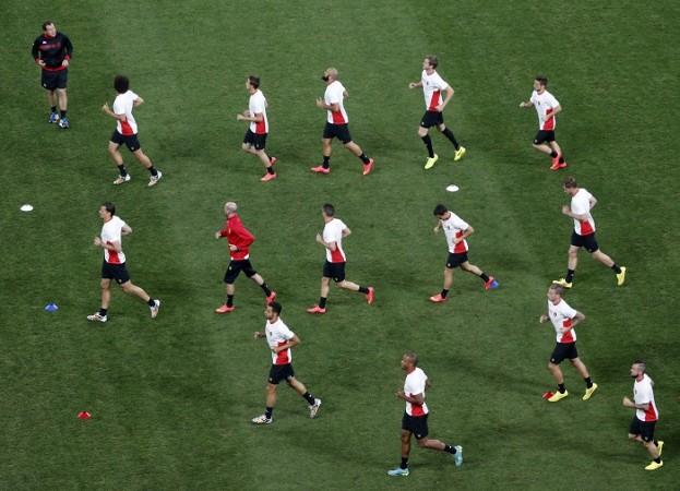 Belgium players take part in a training session, 25 June Belgium