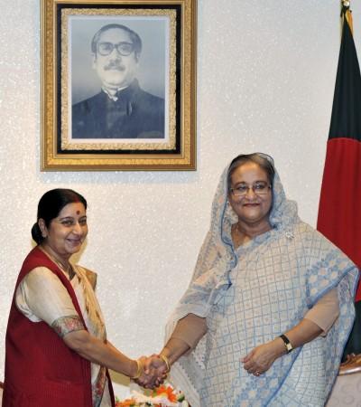 Sushma Swaraj in her meeting with Bangladesh Prime Minister Sheikh Hasina