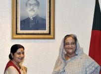 Sushma Swaraj in her meeting with Bangladesh Prime Minister Sheikh Hasina