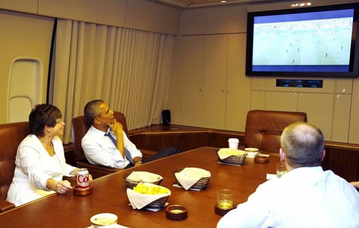Barack Obama and Valerie Jarrett watch USA vs Germany match. Barack Obama