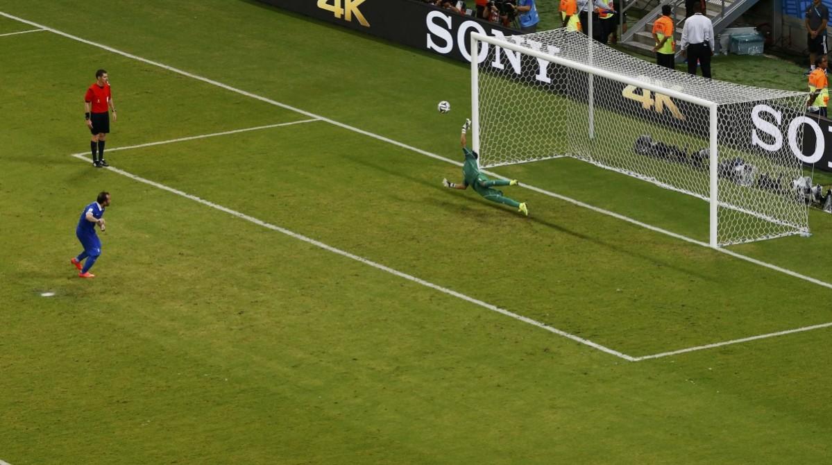 Costa Rica's Navas saves Greece's Gekas' penalty shot a shootout in their 2014 World Cup round of 16 game at the Pernambuco arena in Recife Costa Rica vs Greece