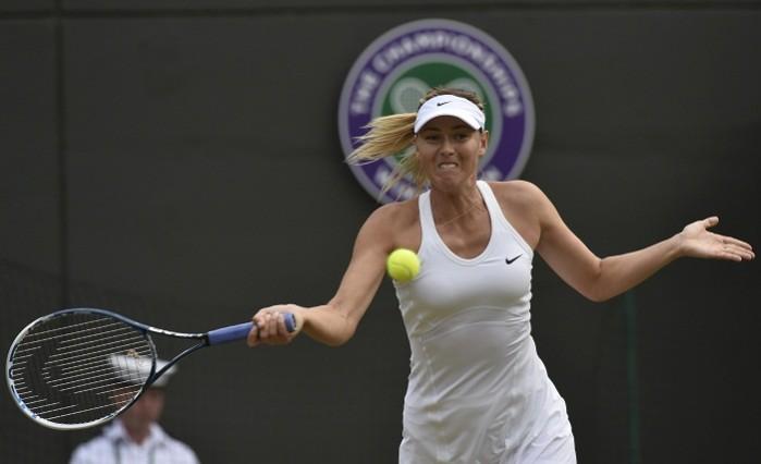 Maria Sharapova of Russia hits a return to Alison Riske of US. Maria Sharapova