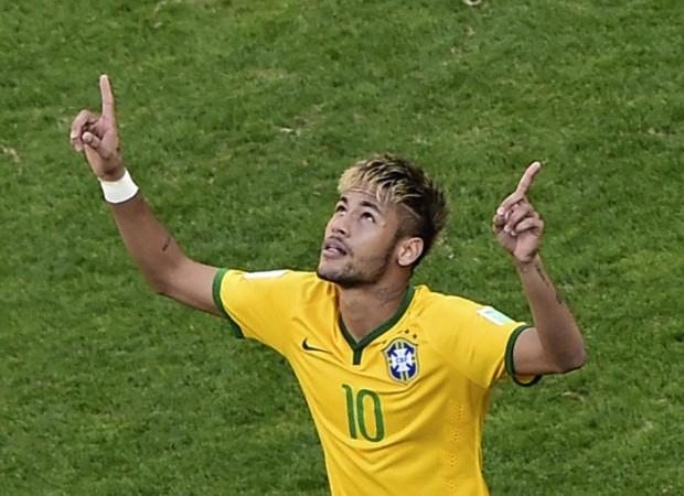 Brazil's Neymar celebrates after scoring in the penalty shoot out against Chile. Neymar