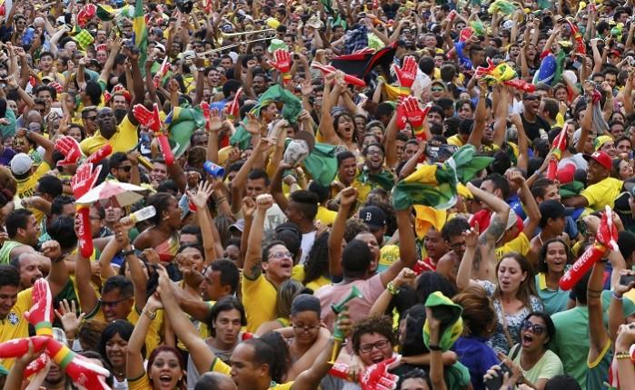 Spectators react during the Brazil vs Chile game, 28 June Brazil spectators crowd