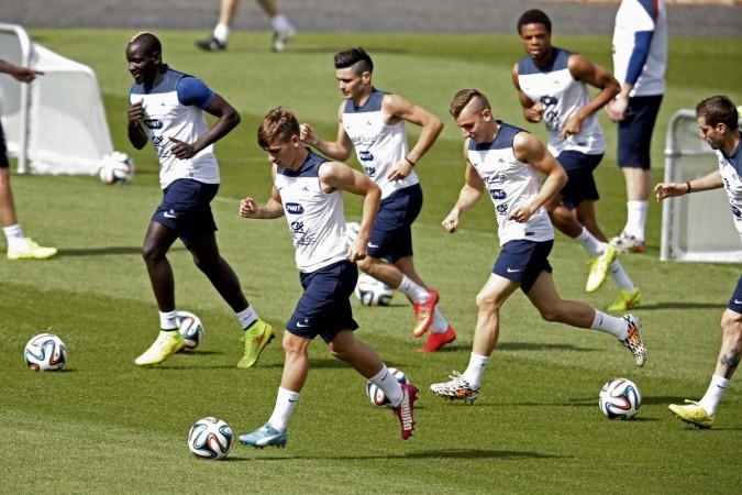 France's SahkoGriezmann Cabella Digne and Remy attend training session at Santa Cruz stadium in Ribeirao Preto France