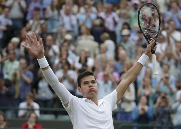 Milos Raonic of Canada reacts after defeating Nick Kyrgios of Australia. Milos Raonic