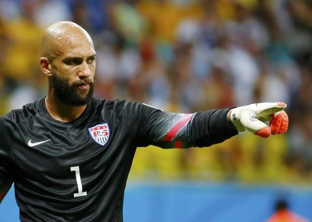 Tim Howard gestures during USA's 2014 World Cup Round of 16 game against Belgium. Tim Howard