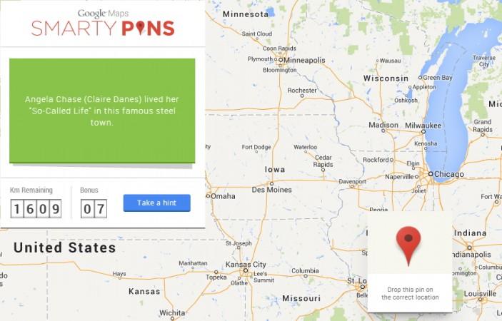 Goolge's Smarty Pins is a trivia game. Smarty Pins