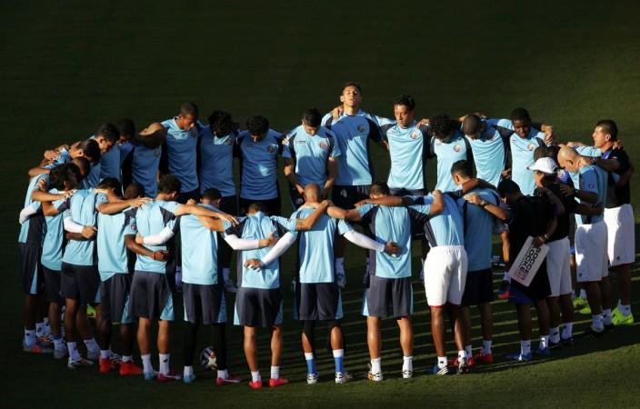 Players of Costa Rica national soccer team concentrate before their training session in Salvador Costa Rica