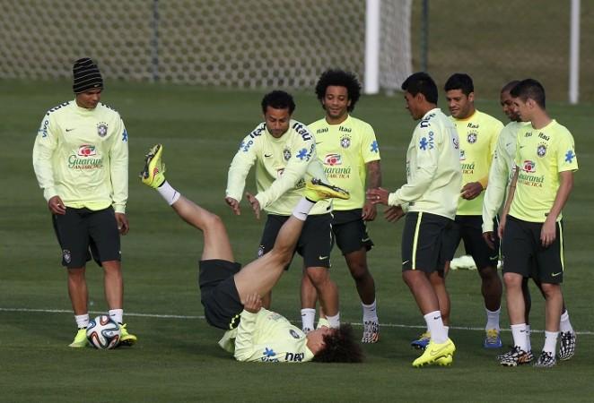 Brazil players attend a training session Brazil