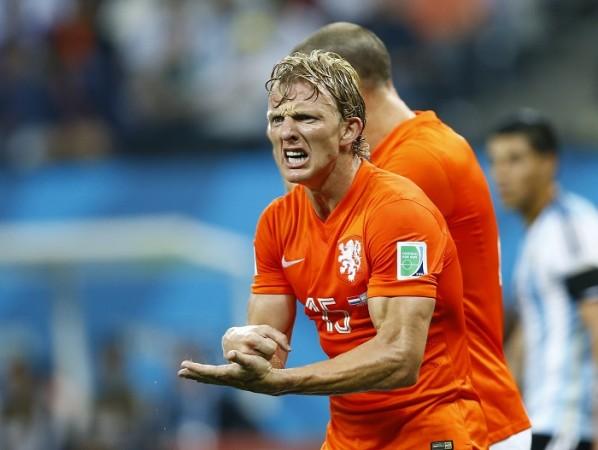 Netherlands utility man Dirk Kuyt reacts during their semifinal against Argentina Dirk Kuyt Netherlands
