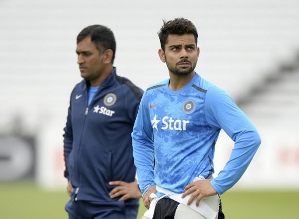 Indian skipper Mahendra Singh Dhoni and Virat Kohli attend a training session. Dhoni and Kohli
