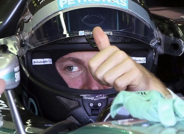 Mercedes' Nico Rosberg gives a thumbs up during the first practice session of the British Grand Prix. Nico Rosberg