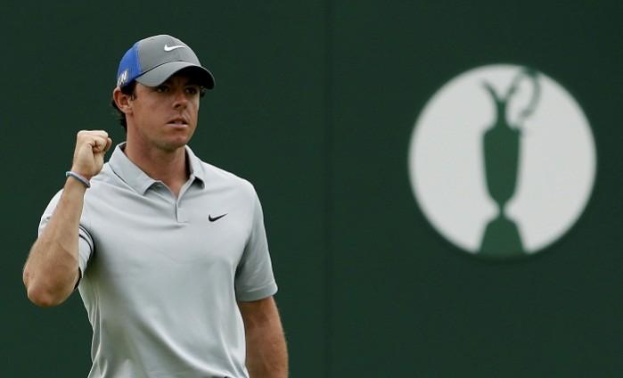 Rory McIlroy reacts after making his eagle putt in the third round of the British Open. Rory McIlroy
