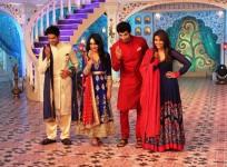 Sanam and Aahil of 'Qubool Hai' pose along with Parineeti and Aditya on the sets of Zee TV's Dawaat-E-Eid