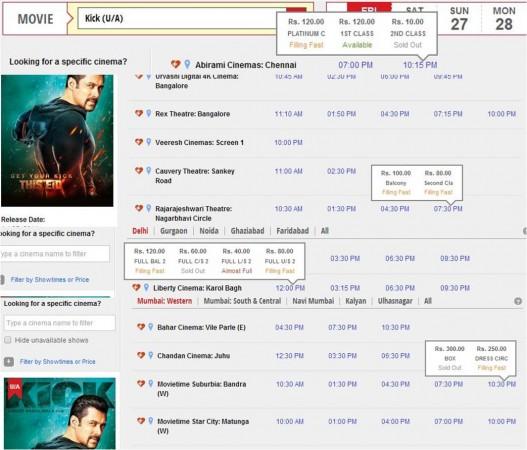 Screenshot of online movie ticket booking portal 'Kick' online booking portal's screenshot