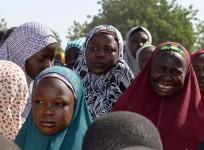 Mothers of kidnapped school girls react during a meeting with the Borno State governor in Chibok, Maiduguri, Borno State, April 22, 2014.