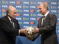 Russian President Vladimir Putin (R) and FIFA President Sepp Blatter at the official handover ceremony of the 2018 World Cup.
