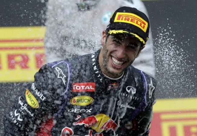 Red Bull Racing's Daniel Ricciardo celebrates after winning the Hungarian GP. Daniel Ricciardo