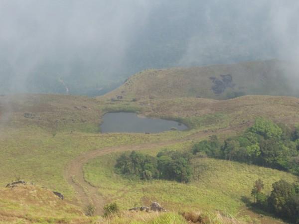The heart shaped lake en route the Chembra Peak. Chembra Peak