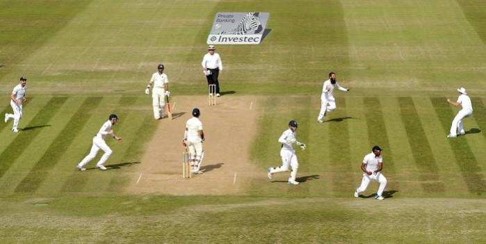 Moeen Ali and England celebrate the dismissal of India No.3 Cheteshwar Pujara in the third Test Moeen Ali England Cheteshwar Pujara India