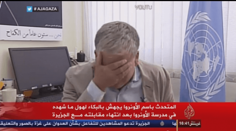 UN spokesman Chris Gunness broke down uncontrollably live on television while discussing the ongoing Gaza attacks. A UN spokesman cried uncontrollably live on television while discussing about the ongoing Gaza conflict.