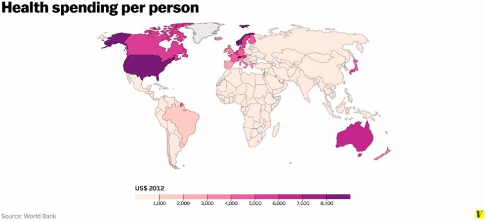 The health spending per person per year throughout the world. World Health Spendings