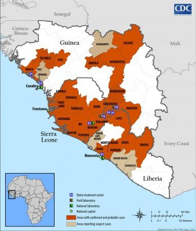 2014 Ebola Outbreak in West Africa (Guinea, Liberia, Sierra Leone, and Nigeria) Ebola Map