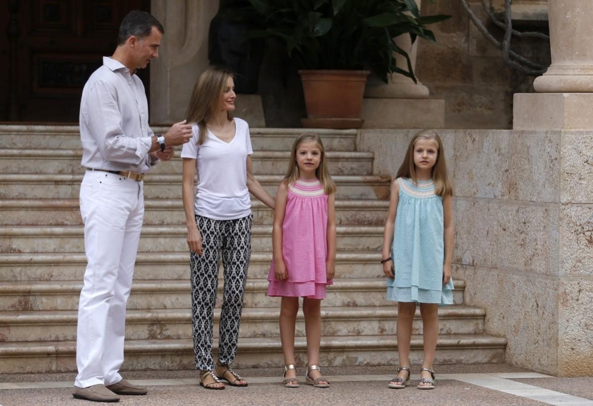 A pose for the media during a photocall at Marivent palace by King, Queen and the princesses. Spain's King's photocall