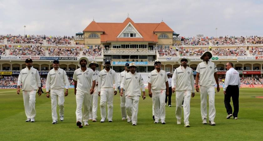 The Indian team leave the field for tea after England's Ian Bell was given out during the second cricket test match at Trent Bridge in Nottingham. Indian Cricket Team