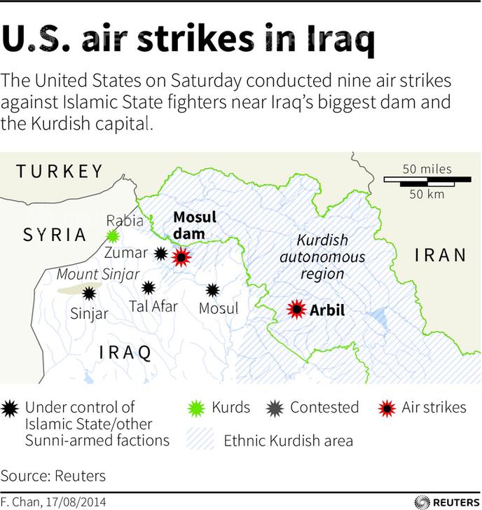 Airstrikes on IS militants, Mosul Dam