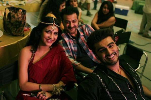 Shruti Haasan, Sanjay Kapoor, Arjun Kapoor on the sets of Tevar