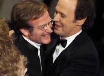 Robin Williams congratulated by Billy Crystal after winning the Academy Award for Best Supporting Actor for his role in Good Will Hunting