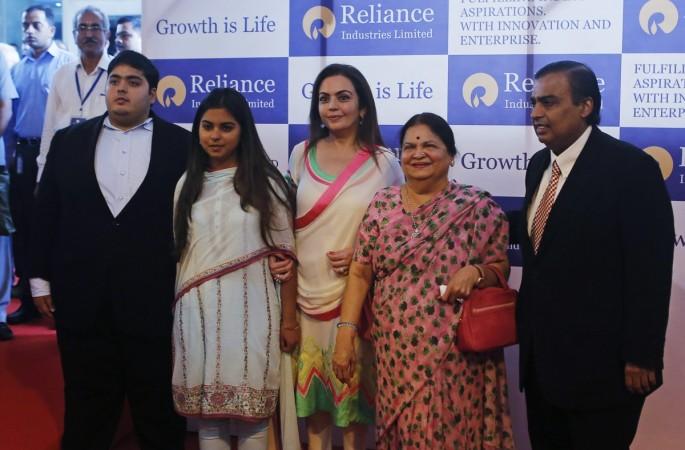 Mukesh Ambani with his son Akash, daughter Isha, wife Nita and mother Kokilaben Mukesh Ambani with his son Akash, daughter Isha, wife Nita and mother Kokilaben
