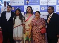 Mukesh Ambani with his son Akash, daughter Isha, wife Nita and mother Kokilaben