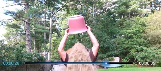 An American citizen participates in the Rubble Bucket challenge in support of Gaza victims.
