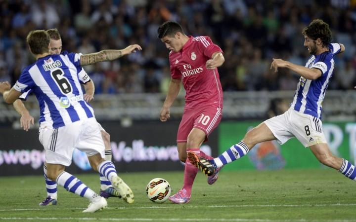 Real Madrid's James Rodriguez in action against Real Sociedad Real Madrid