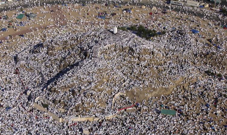 An aerial view of Muslim pilgrims atop Mount Mercy outside Mecca, Saudi Arabia on December 7, 2008. From this hill, the Prophet Muhammad delivered his final sermon nearly 1,400 years ago.
